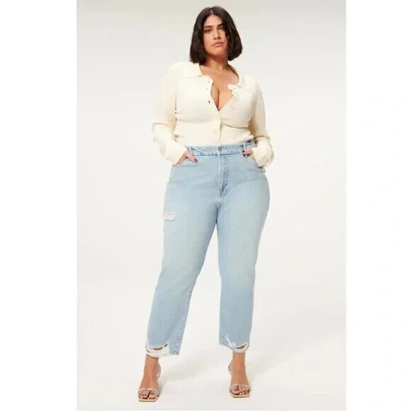 Good American Good Boy Jeans Light Wash Blue802 Women's Size 15 Waist 30 NEW - Picture 1 of 10